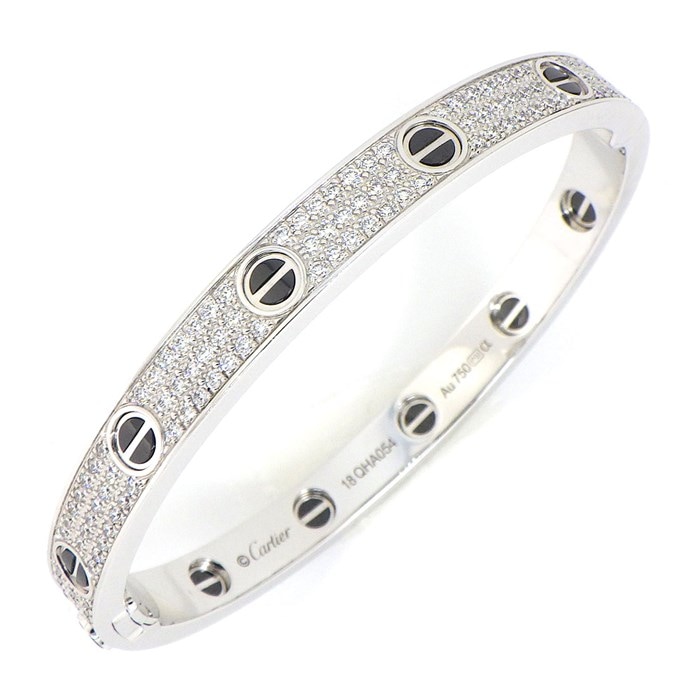 【カルティエ Cartier】ブレスレット ラブ パヴェ ダイヤモンド K18WG ブラック セラミック 黒 / #18 【箱・保付き】 
