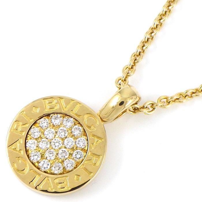 【ブルガリ BVLGARI】ネックレス ブルガリ・ブルガリ サークル ラウンド ロゴ パヴェ ダイヤモンド K18YG 
