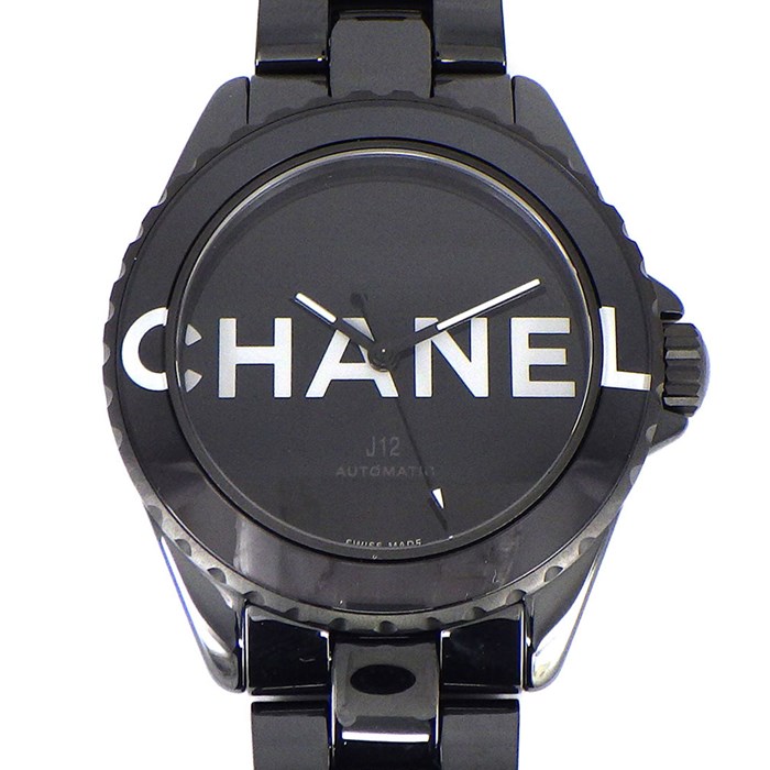 シャネル CHANEL 腕時計 J12 ウォンテッド ドゥ シャネル 38mm H7418 裏スケ ホワイト ロゴ 白 ブラック文字盤 黒 SS ラッカー セラミック 自動巻き 【箱・保付き】 【中古】
