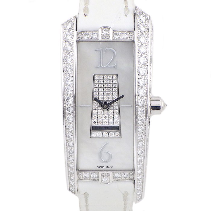 ★最終お値引き品★ 【ハリーウィンストン HARRY WINSTON】腕時計 アヴェニュートラフィック 340.LQWL.MD.00 ダイヤ ホワイトシェル K18WG ホワイト 白 クロコレザーベルト クオーツアナログ 【箱・保付き】 