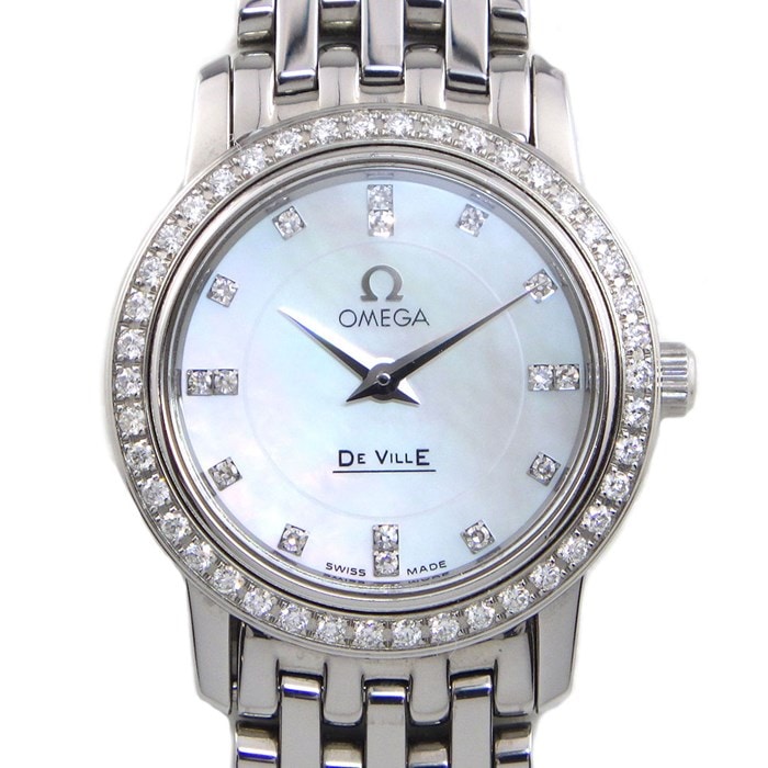 ★最終お値引き品★ 【オメガ OMEGA】腕時計 デヴィル プレステージ 4575.75.00 16ポイントダイヤインデックス ダイヤベゼル ホワイトシェル 白 文字盤 ダイヤモンド SS クオーツアナログ 