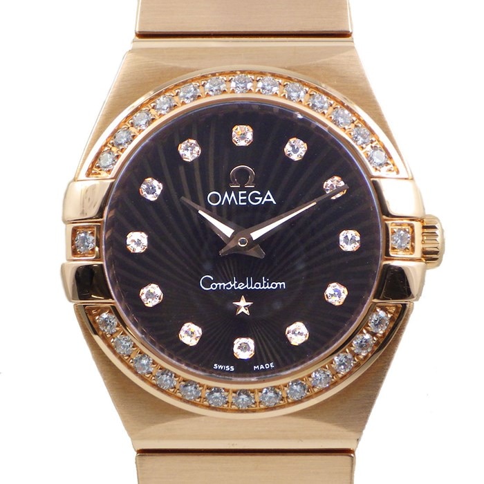 ★最終お値引き品★ 【オメガ OMEGA】腕時計 コンステレーション ブラッシュ 123.55.24.60.63.001 12ポイント ダイヤインデックス ダイヤベゼル ブラック 黒 文字盤 K18PG クオーツアナログ 【箱・保付き】 