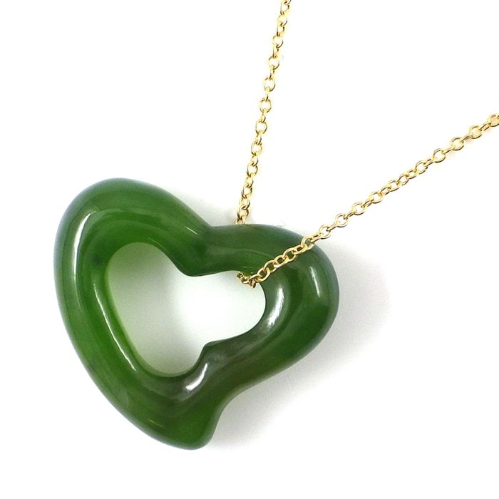 ★最終お値引き品★ 【ティファニー Tiffany & Co.】ネックレス オープンハート ネフライト K18YG 