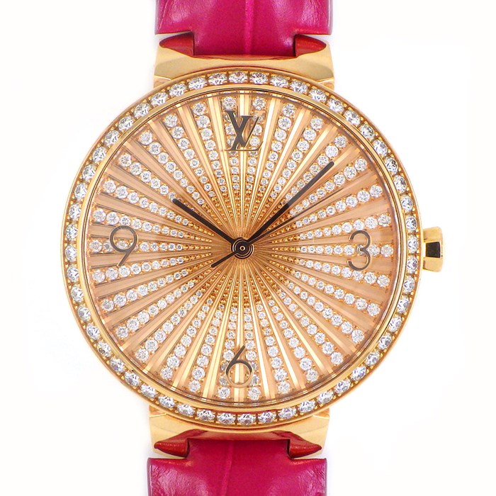 ★最終お値引き品★ 【ルイ・ヴィトン LOUIS VUITTON】腕時計 タンブール Q1331B ダイヤベゼル ダイヤ/ピンクゴールド文字盤 モノグラム ロゴ K18PG ピンク アリゲーターレザーベルト 自動巻き 