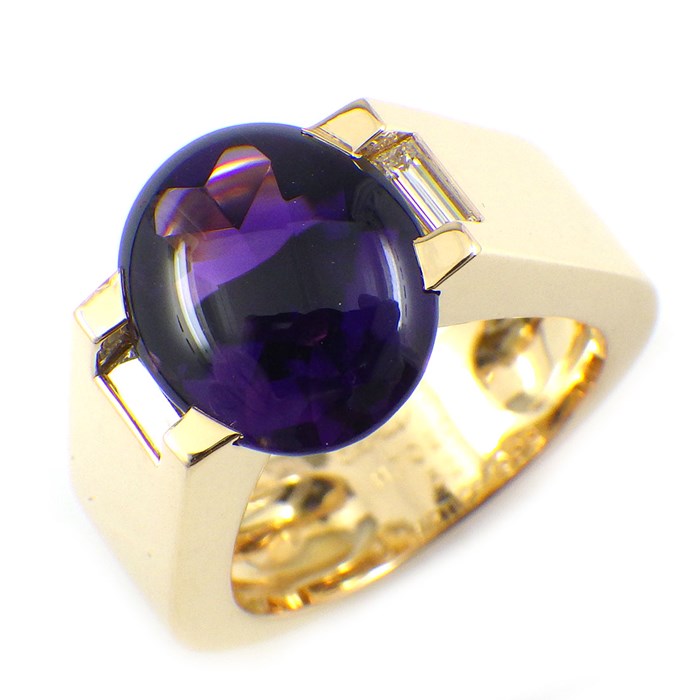 【カルティエ Cartier】リング タンキッシム カボション アメジスト 2ポイント バゲットカット ダイヤモンド K18YG 12号 / #52 