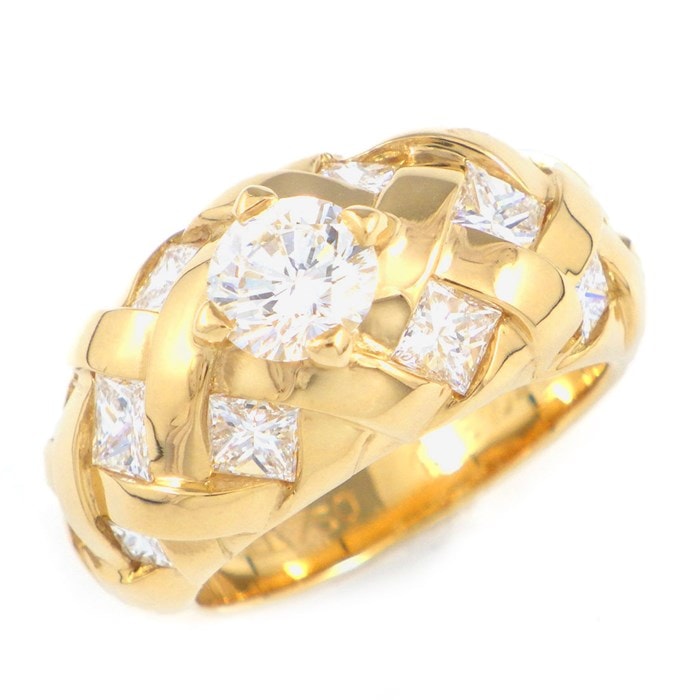 【シャネル CHANEL】リング バロックコレクション マトラッセ キルティング メッシュ クロスステッチ 1ポイント ダイヤモンド 0.63ct(D/VS1) 12ポイント プリンセスカット ダイヤモンド K18YG 8.5号 