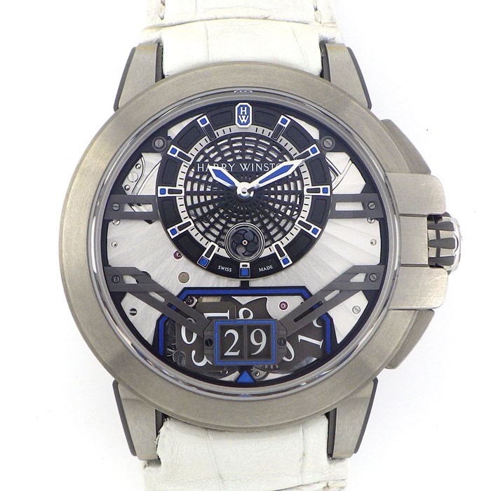 ★最終お値引き品★ 【ハリーウィンストン HARRY WINSTON】腕時計 Ocean Project Z11 OCEABD42ZZ001 世界限定300本 カレンダー 手裏剣型スモールセコンド シルバー文字盤 ホワイト 白 レザーベルト 自動巻き 【箱・保付き】 