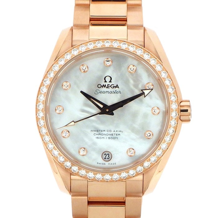 【オメガ OMEGA】腕時計 シーマスター コーアクシャル アクアテラ 231.55.39.21.55.001 ダイヤベゼル 11ポイント ダイヤインデックス 白 ホワイトシェル文字盤 カレンダー 裏スケ K18RG レッドゴールド 自動巻き 【箱・保付き】 