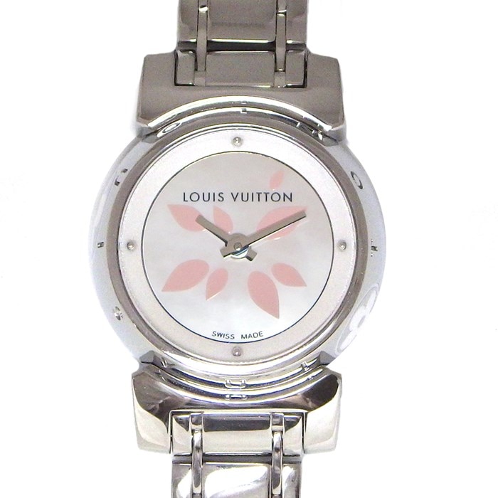 ★最終お値引き品★ 【ルイ・ヴィトン LOUIS VUITTON】腕時計 タンブール ビジュ ペタル Q1512 白 ホワイトシェル/ピンク 文字盤 フラワー 花びら SS クオーツアナログ 
