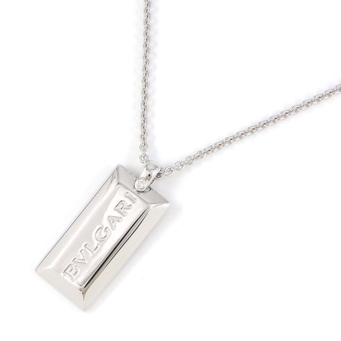 【ブルガリ BVLGARI】ネックレス インゴット 銀座限定 ロゴ １ポイント ダイヤモンド K18WG 