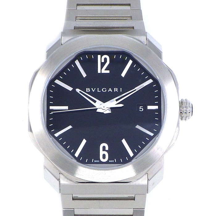 【ブルガリ BVLGARI】腕時計 オクトローマ OC41S 102704 カレンダー 裏スケ ブラック 黒 文字盤 SS 自動巻き 【箱・保付き】 