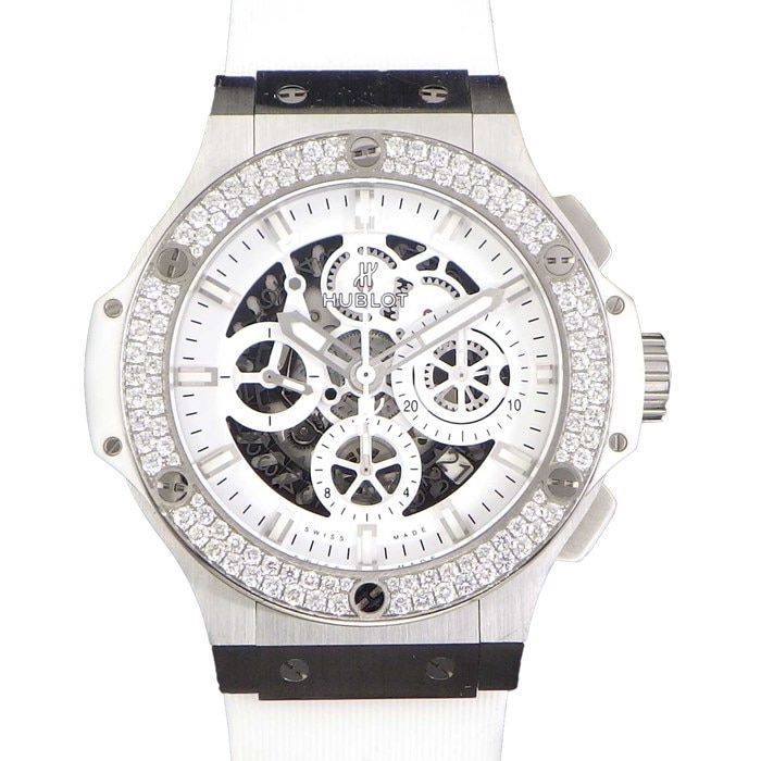 【ウブロ Hublot】腕時計 ビッグバン エアロバン 311.SE.2010.RW.1104.JSM12 ダイヤベゼル カレンダー クロノグラフ スケルトン スモールセコンド 裏スケ ホワイト文字盤 日本限定 SS ホワイト 白 ラバー 自動巻き 【箱・保付き】 