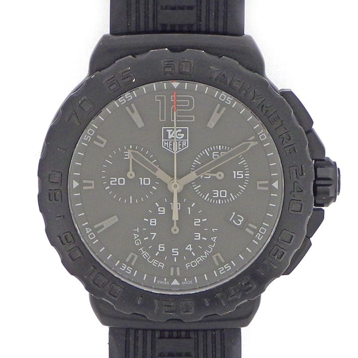 ★最終お値引き品★ 【タグ・ホイヤー TAG Heuer】腕時計 フォーミュラ1 CAU1114 FT6024 カレンダー クロノグラフ スモールセコンド タキメーター ブラック文字盤 PVD(SS) ブラック 黒 ラバー クオーツアナログ 