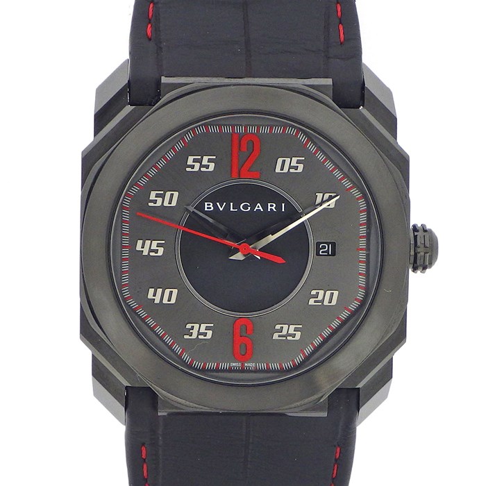 【ブルガリ BVLGARI】腕時計 オクト ソロテンポ BGO41BSLD/KO 奥山 清行 フェラーリ kode9 コラボレーションモデル 世界50本限定モデル ブラック/グレー文字盤 デイト DLC(SS) クロコダイルレザーベルト 自動巻き 【箱・保付き】 
