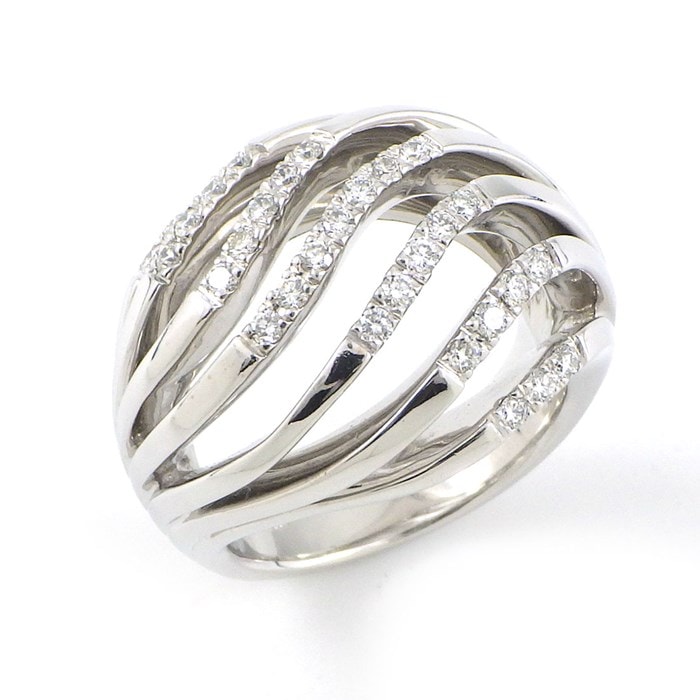【ミキモト MIKIMOTO】リング 波 ウェーブ ドーム ダイヤモンド 0.37ct K18WG 8.5号 