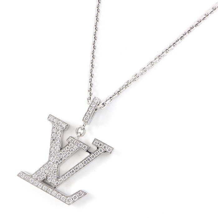 【ルイ・ヴィトン LOUIS VUITTON】ネックレス パンダンティフ LV GM Q93670 モノグラム ロゴ ダイヤモンド 約0.30ct K18WG 