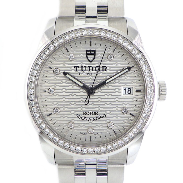 ★最終お値引き品★ 【チューダー(チュードル) TUDOR】腕時計 グラマーデイト 55020 ダイヤベゼル 10ポイント ダイヤインデックス カレンダー シルバー 文字盤 SS 自動巻き 【箱・保付き】 