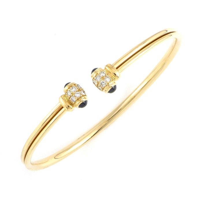 【カルティエ Cartier】バングル ヴィンテージ レア カボションカット 4ポイント サファイア 12ポイント ダイヤモンド K18YG 