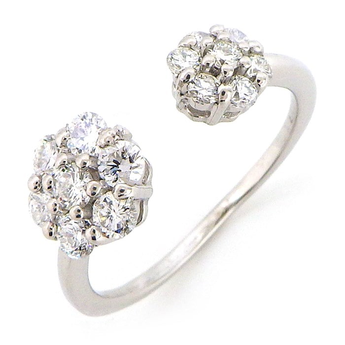 【ダイヤモンド】 リング オープン 2 フラワー モチーフ パヴェ 14ポイント ダイヤモンド 0.48ct PT900 7号 