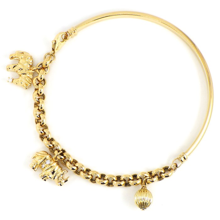 【タサキ 田崎真珠 TASAKI】ブレスレット ホース ゼブラ シマウマ サイ ボール 3モチーフ アニマル ハーフ チェーン ダイヤモンド 0.02ct / 0.02ct K18YG 