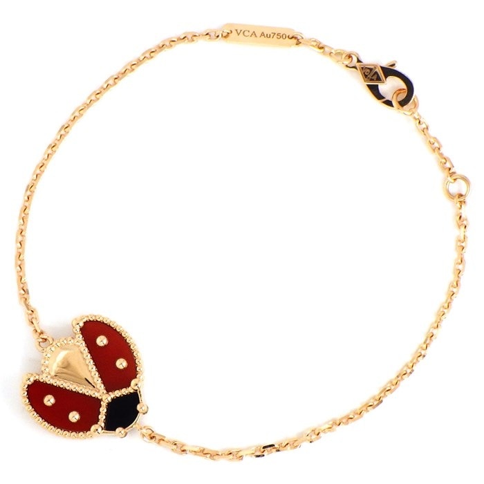 【ヴァンクリーフ＆アーペル Van Cleef & Arpels】ブレスレット ラッキー スプリング オープンウィング レディバグ VCARP7R100 カーネリアン オニキス K18PG 【箱・保付き】 
