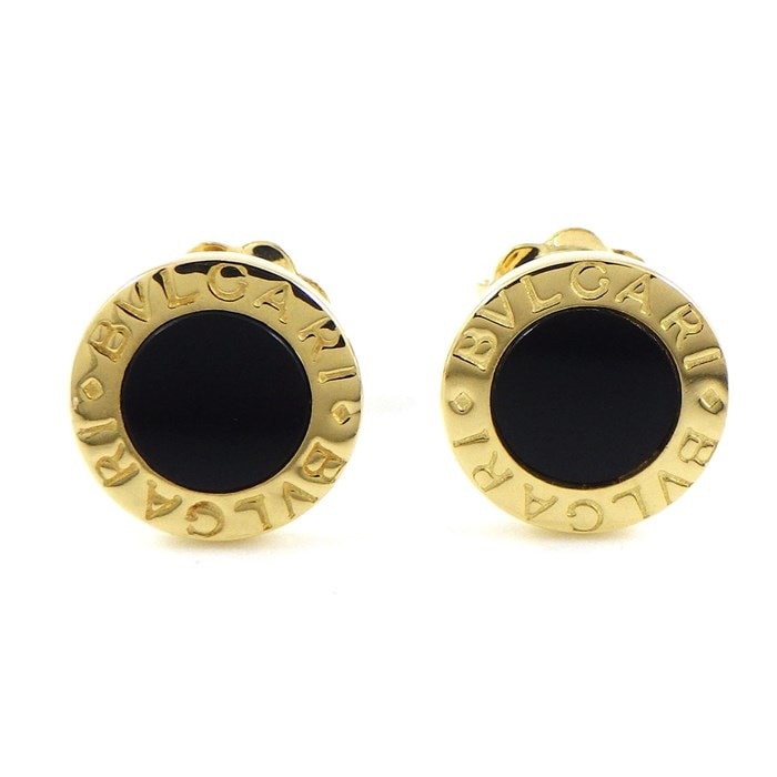 【ブルガリ BVLGARI】ピアス ブルガリ・ブルガリ ロゴ サークル ラウンド オニキス K18YG 