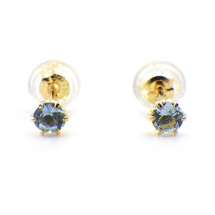 【アクアマリン】 ピアス ソリティア ソリテール 3月 誕生石 アクアマリン K18YG