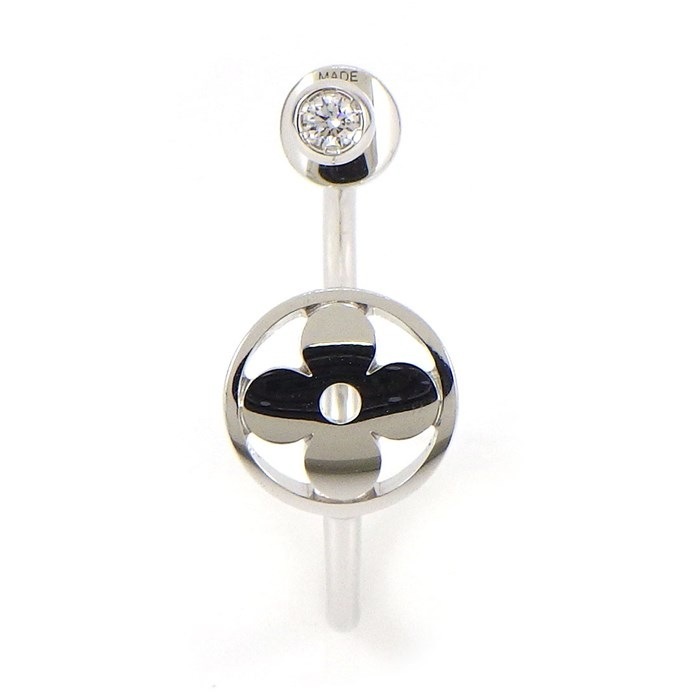 【ルイ・ヴィトン LOUIS VUITTON】ピアス クレオール XS モノグラム イディール Q96333 ロゴ フープ 1ポイント ダイヤモンド K18WG ※片方のみ 【箱・保付き】 