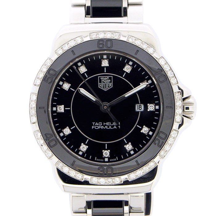 【タグ・ホイヤー TAG Heuer】腕時計 フォーミュラ1 WAH1312 カレンダー ブラック文字盤 12ポイント ダイヤインデックス ダイヤベゼル SS ブラックセラミック 黒 クオーツアナログ 