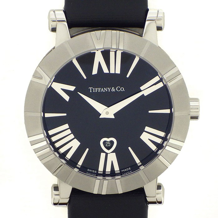 【ティファニー Tiffany & Co.】腕時計 アトラス Z1301.11.11A10A41A カレンダー ブラック文字盤 ローマ数字 インデックス/ベゼル SS ブラックセラミック 黒 ブラック サテンレザーベルト クオーツアナログ 