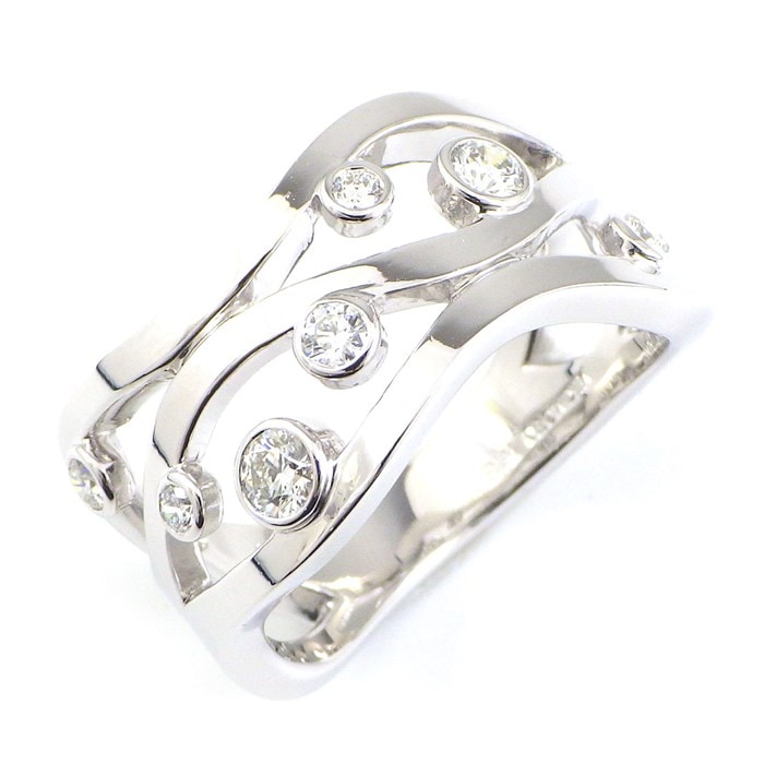 【ミキモト MIKIMOTO】リング ウェーブ 3ロウ 7ポイント ダイヤモンド 0.27ct K18WG 12号 