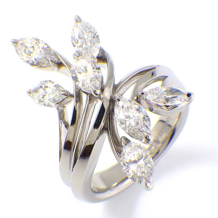 カシケイ KASHIKEY リング 葉っぱ リーフ 7ポイント ダイヤモンド 2.00ct PT950 13号