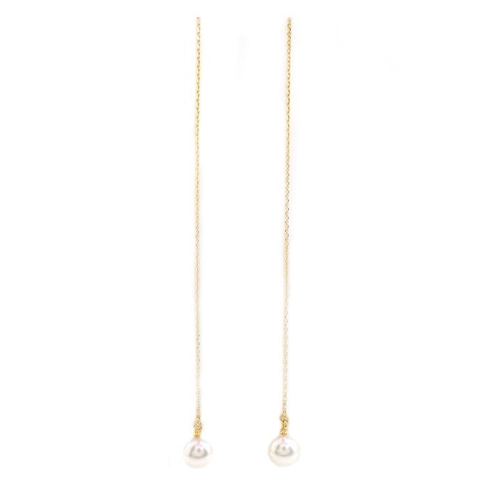 【タサキ 田崎真珠 TASAKI】ピアス スウィング ドロップ パール 7.3mm珠 K18YG