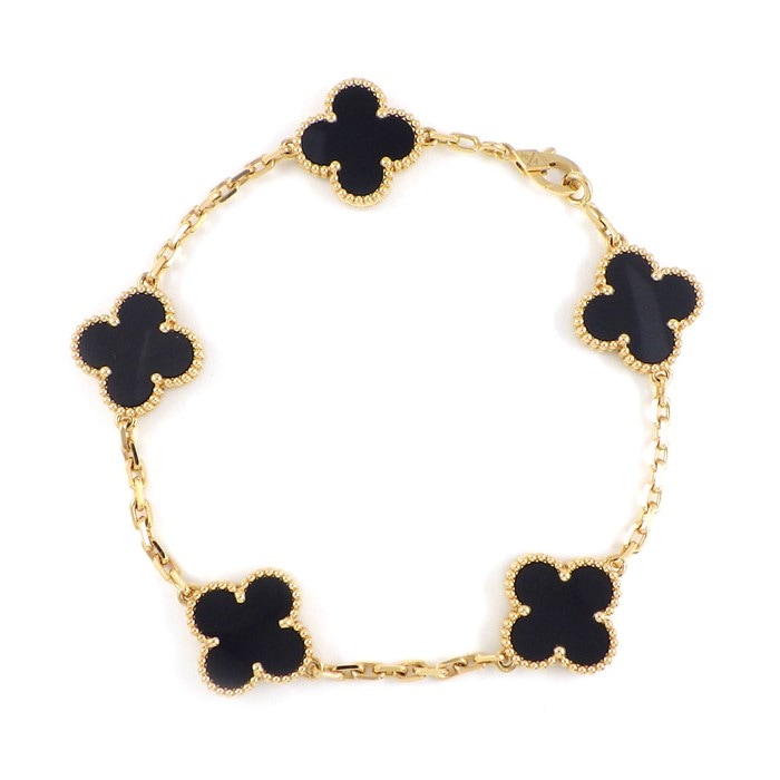 【ヴァンクリーフ＆アーペル Van Cleef & Arpels】ブレスレット ヴィンテージアルハンブラ 5モチーフ オニキス K18YG 【箱・保付き】 