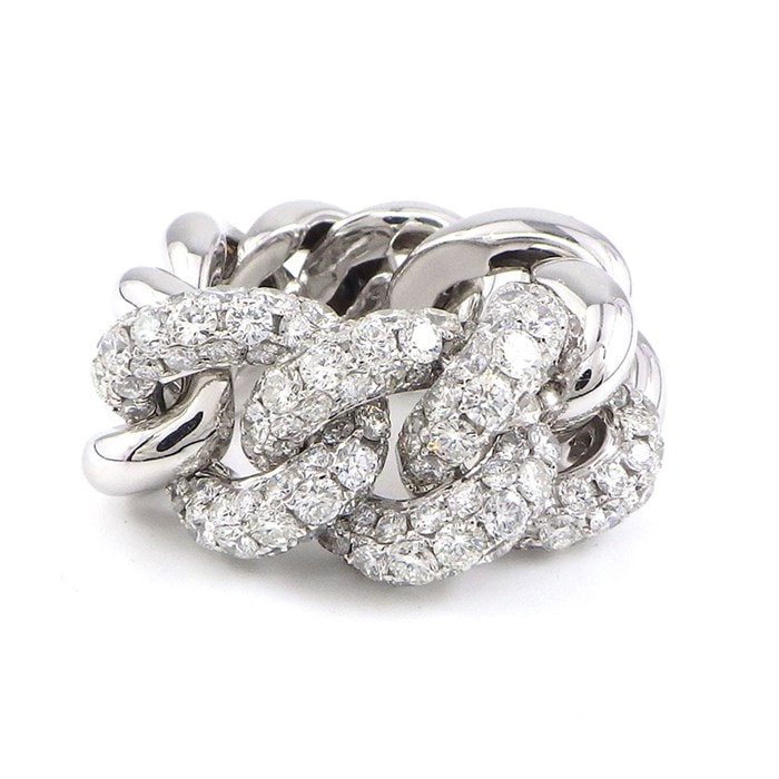 【ダイヤモンド】 リング チェーン ツイスト ハーフ パヴェ ダイヤモンド 4.18ct VS～SI クラリティ K18WG 14.5号