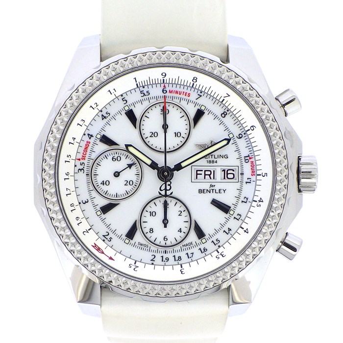 【ブライトリング Breitling】腕時計 ベントレーGT A1336224/BB57 カレンダー クロノグラフ 3針 スモールセコンド ホワイト 文字盤 SS ホワイト 白 ラバー 自動巻き 【箱・保付き】 