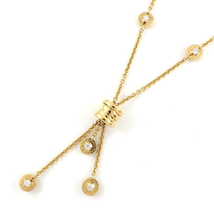 【ブルガリ BVLGARI】ネックレス B-zero1 ビーゼロワン エレメント スウィング ドロップ 10ポイント ダイヤモンド K18YG 
