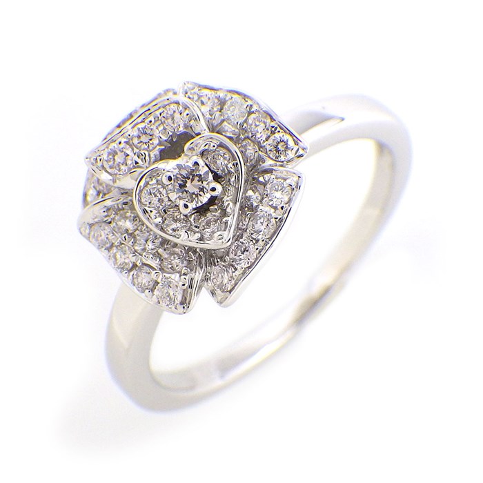 【ダイヤモンド】 リング ローズ 薔薇 フラワー 花 モチーフ パヴェ ダイヤモンド 0.35ct K18WG 11号 
