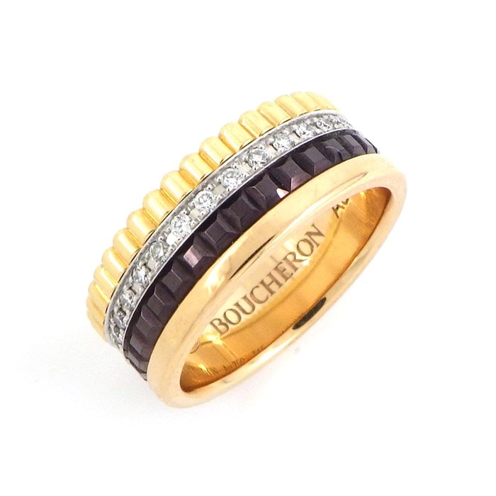 【ブシュロン BOUCHERON】リング キャトル クラシック スモール ブラウンPVD フル サークル 33ポイント ダイヤモンド 0.24ct K18PG K18WG K18YG 7号 / #47 