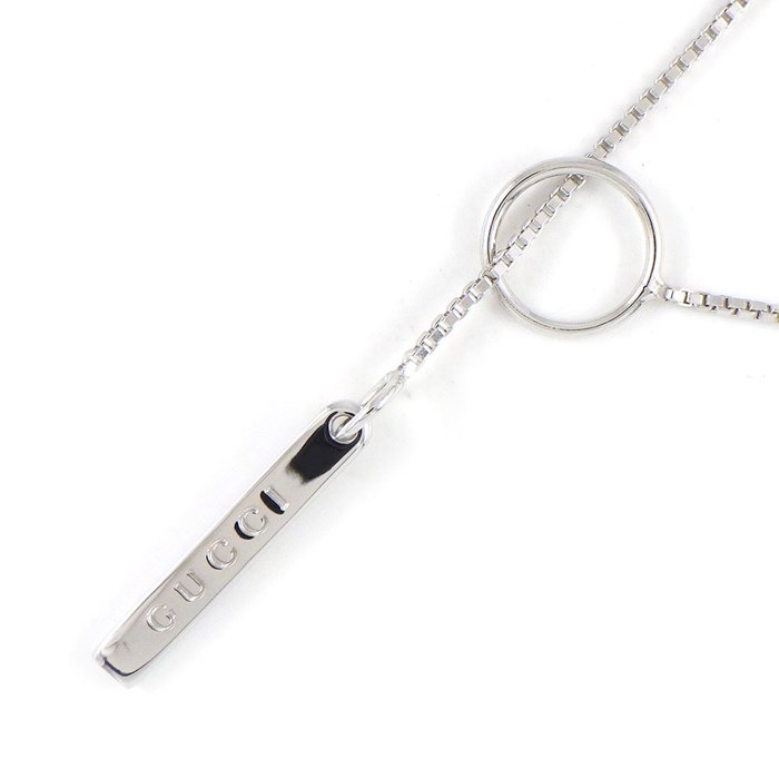 【グッチ GUCCI】ネックレス ミニ ラリエット ロゴ プレート ベネチアンチェーン K18WG 