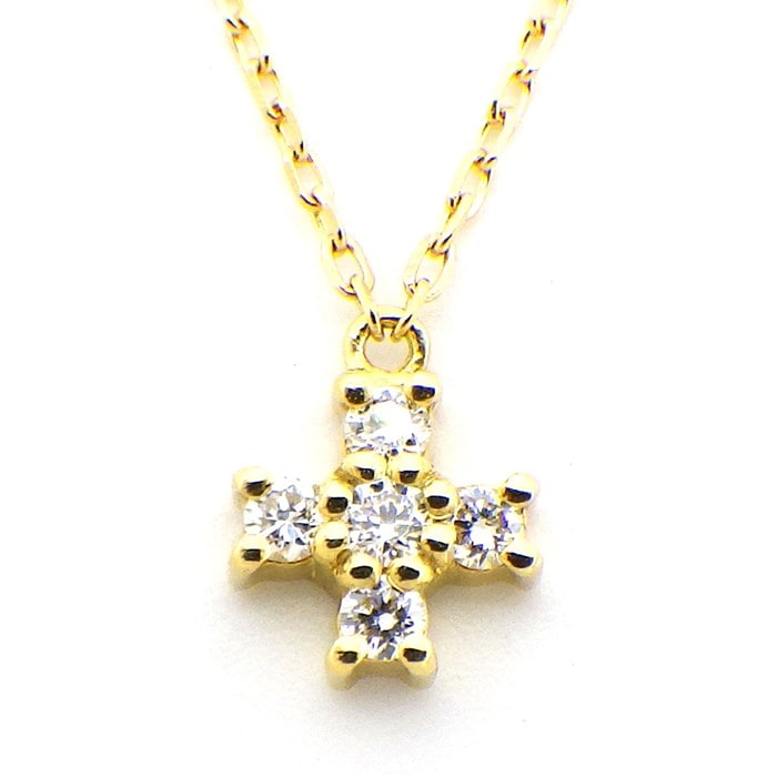 【アーカー AHKAH】ネックレス クロス 5ポイント ダイヤモンド 0.02ct K18YG 