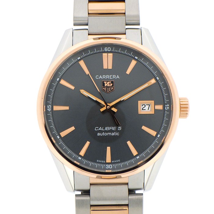 【タグ・ホイヤー TAG Heuer】腕時計 カレラ キャリバー WAR215E.BD0784 サンレイ グレー文字盤 裏スケ カレンダー SS K18PG 自動巻き 【箱・保付き】 