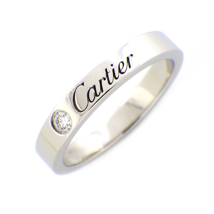 【カルティエ Cartier】リング エングレーブド ウェディング バンド ロゴ  1ポイント ダイヤモンド 0.03ct PT950 9号 / #49