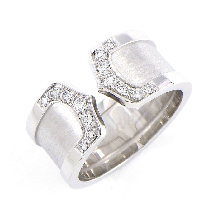 【カルティエ Cartier】リング C2 2C ロゴ ワイド LM ダイヤモンド K18WG 17.5号 / #57 