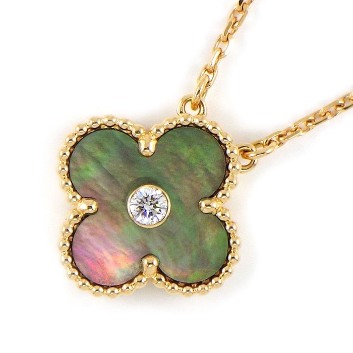 【ヴァンクリーフ＆アーペル Van Cleef & Arpels】ネックレス ヴィンテージアルハンブラ 2014年 クリスマス X'mas限定 グレー シェル 1ポイント ダイヤモンド 0.06ct K18PG 