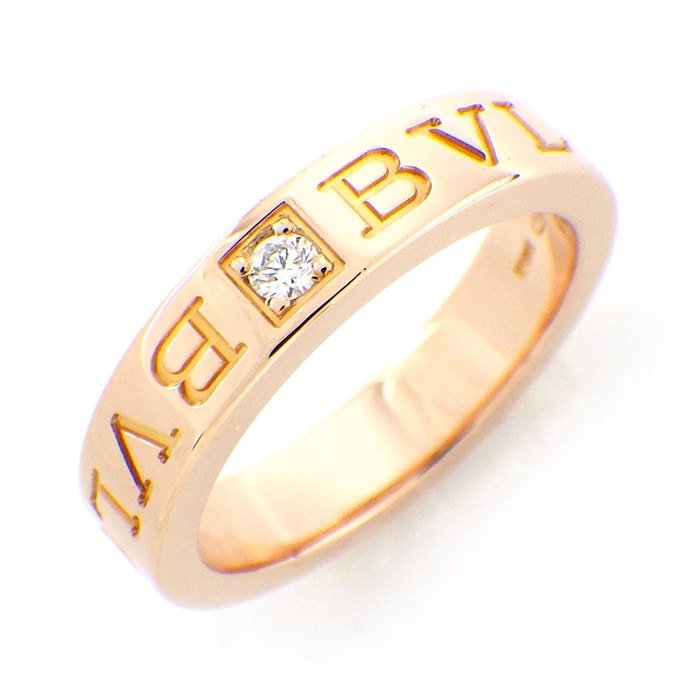 【ブルガリ BVLGARI】リング Wロゴ ダブルロゴ 1ポイント ダイヤモンド K18PG 9号 