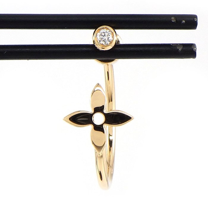 【ルイ・ヴィトン LOUIS VUITTON】ピアス クレオール XS モノグラム ロゴ イディール 1ポイント ダイヤモンド 0.03ct K18PG ※片方のみ 