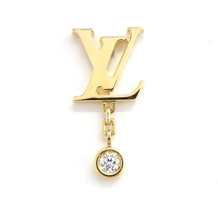 【ルイ・ヴィトン LOUIS VUITTON】ピアス ピュス イディール ブロッサム LV モノグラム ロゴ スウィング ドロップ 1ポイント ダイヤモンド 0.03ct K18YG ※片方のみ 【箱・保付き】