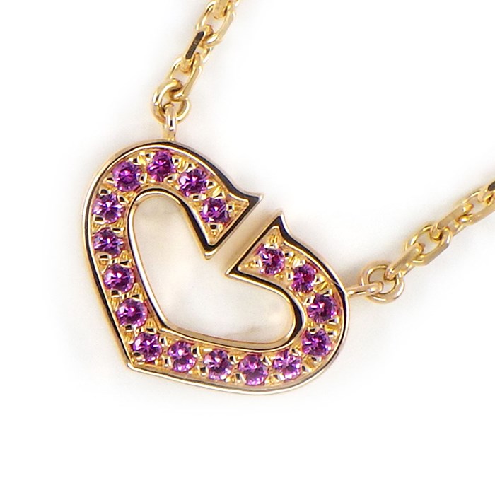 【カルティエ Cartier】ネックレス C ハート ピンクサファイア K18PG 
