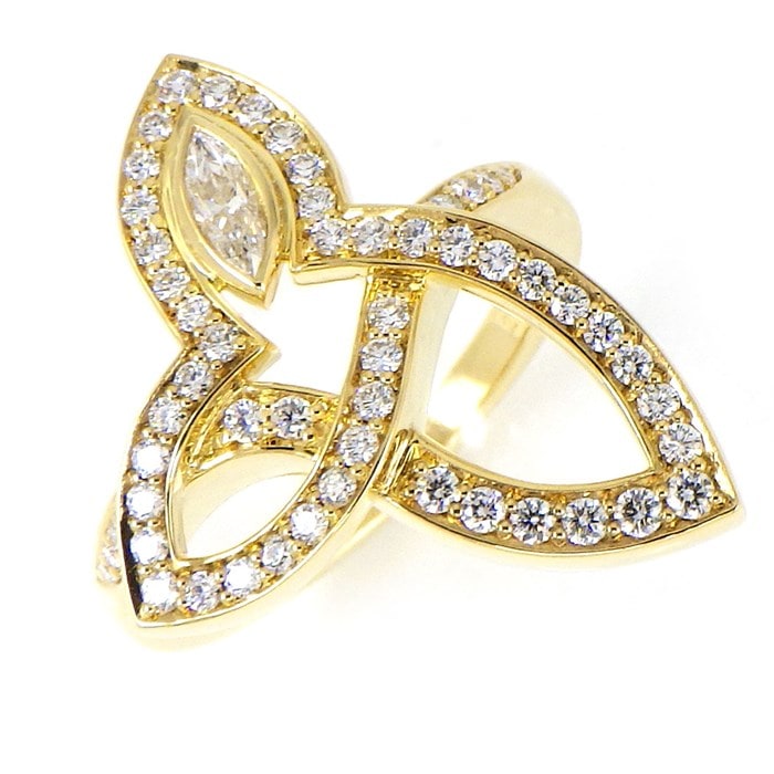 【ハリーウィンストン HARRY WINSTON】リング リリークラスター 1ポイント マーキスカット ダイヤモンド 54ポイント ラウンドカット パヴェ ダイヤモンド 計0.41ct K18YG 9号 【箱・保付き】